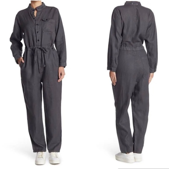 NWT ALEX MILL Logan Tie Waist Linen Jumpsuit Overalls Pants...